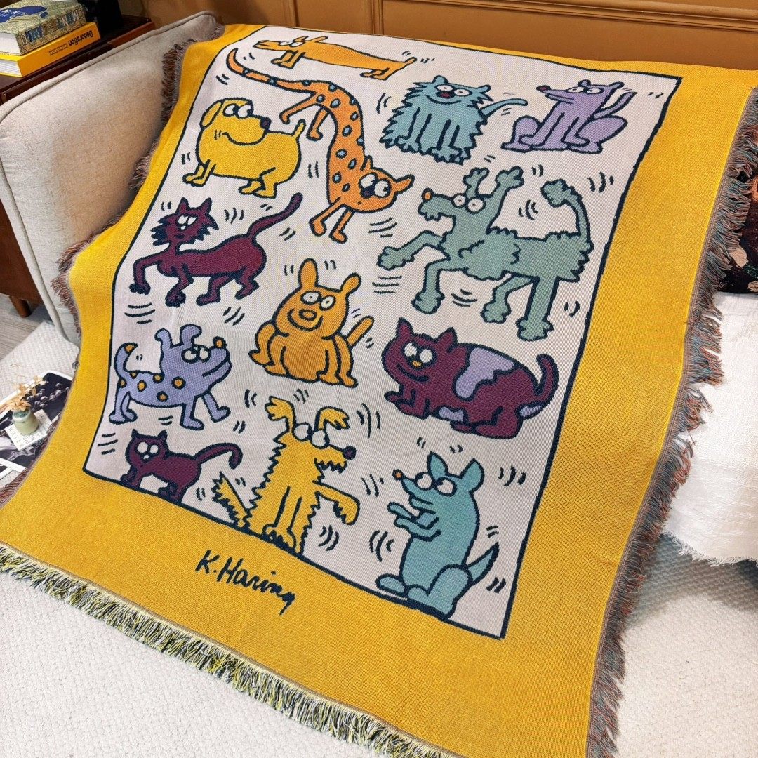 American-Style Ins Knitted Cotton Sofa Blanket, High-End Tassel Throw Blanket, Car Blanket, Camping Rug, Background Blanket, Wall Tapestry