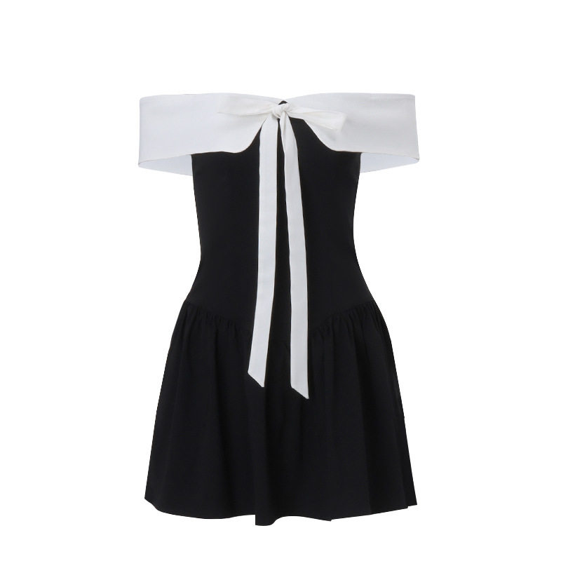 Off Shoulder Dress Butterfly Knot Tie Waist Defined Short Sleeve Autumn Winter Fashion for Women Wholesale Available