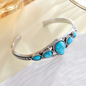 European and American Bohemian Retro Turquoise Carved Cut Out Geometric Shape Bracelet Bracelet Opening Adjustable