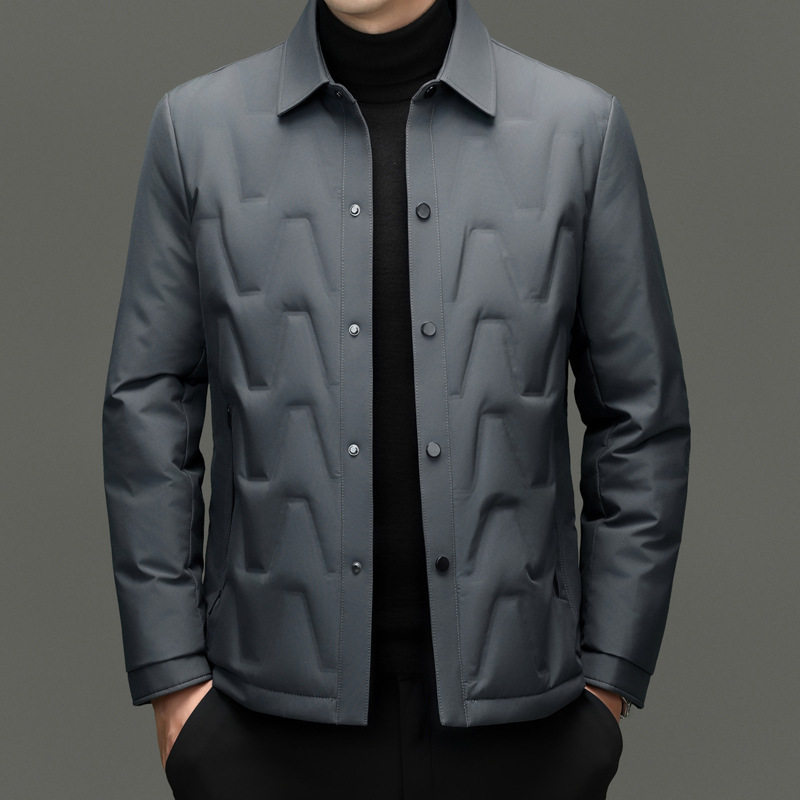 Shirt Style Men's down Jacket Middle-Aged Business Casual Lapel Snap Button Warm Jacket White Duck down Jacket Winter Wear