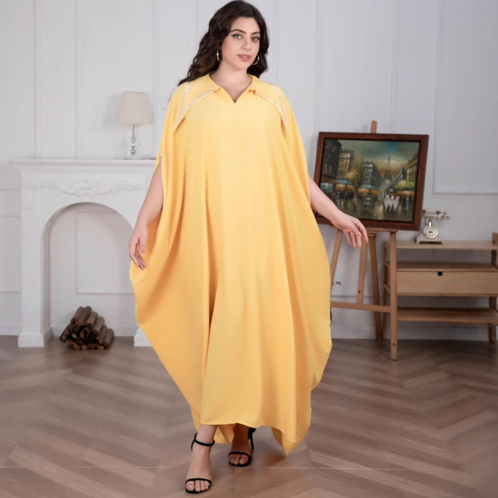 Plus Size Womens Party Maxi Dress Batwing Sleeve Rhinestone Embellished Elegant Style Wholesale Available