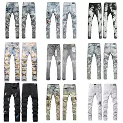 Foreign Trade Cross-Border Purplebr High Street Ripped Skinny Stretch Jeans with Patch Embroidery Retro Am1Ri Denim