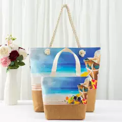 New Fashion Canvas Bag Beach Bag Women's Shoulder Bag Simple Tote Bag Large Capacity Shoulder Portable Purchase 2pcs