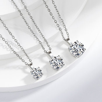 Live selling imitation S925 sterling silver four claw moissanite necklace women's cross-border foreign trade jewelry pendant clavicle chain wholesale