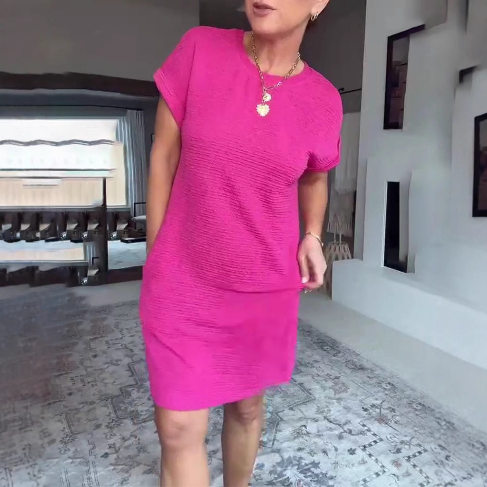 Casual Solid Color Short Sleeve Pocket Dress Womens Summer Collection Comfortable and Stylish Wholesale Available