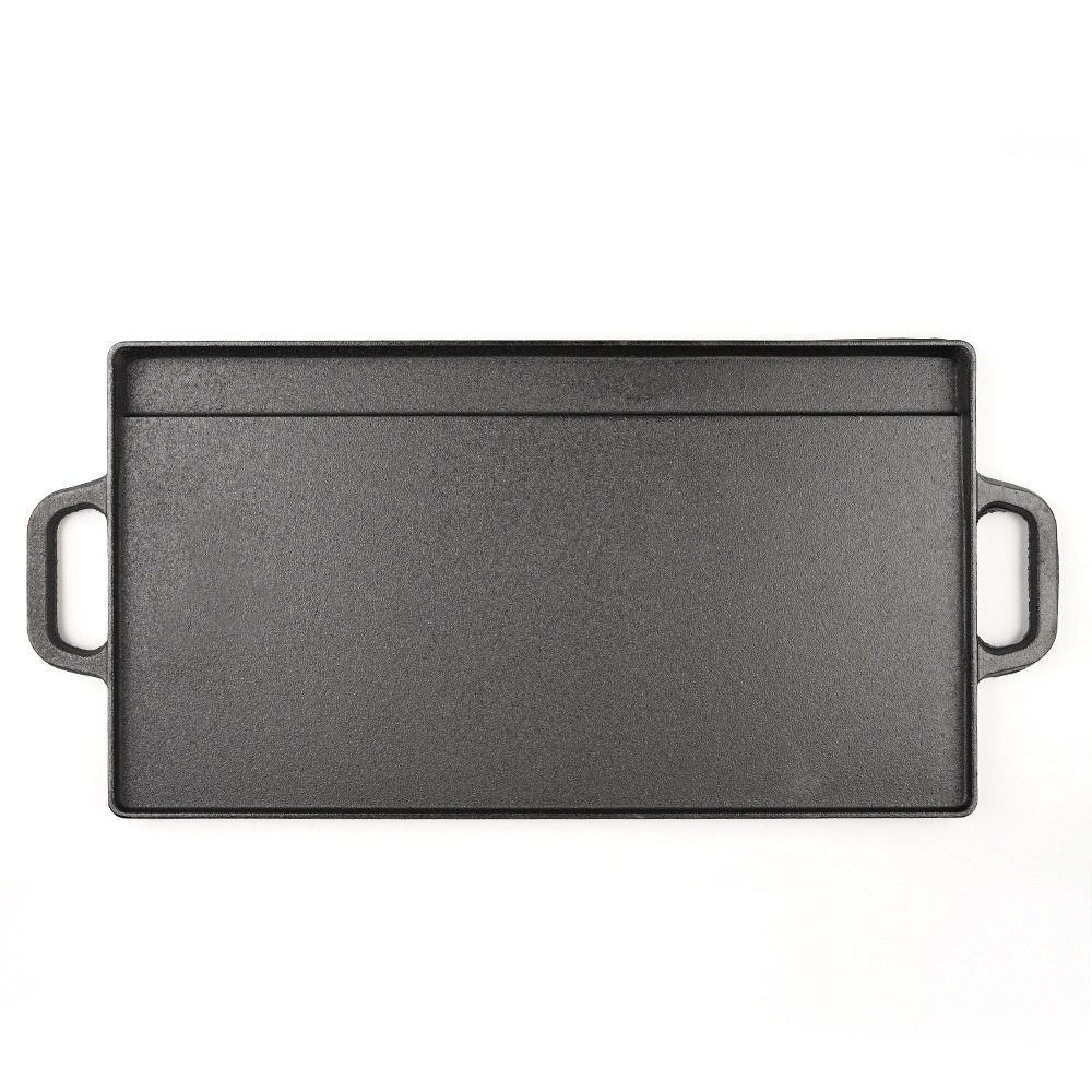 Cast Iron Pan Outdoor Barbecue Meat Frying Pan 202 Stripes Rectangular Double-Sided Iron Plate Double-Eared Barbecue Pan Flat Grill Pan