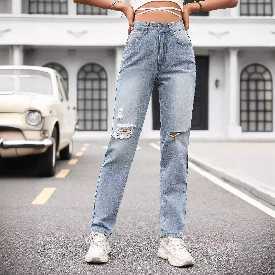 High Waisted Wide Leg Jeans Loose Fit Straight Cut Durable Denim Casual Wear for Women Wholesale Available