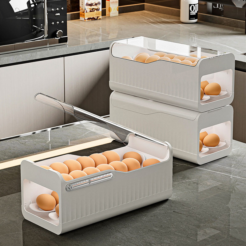 Slide Chronograph Egg Storage Box Refrigerator Side Door Storage and Arrangement Special Kitchen Fresh-keeping Rack Shelf-mounted Roll-away Egg Artifact