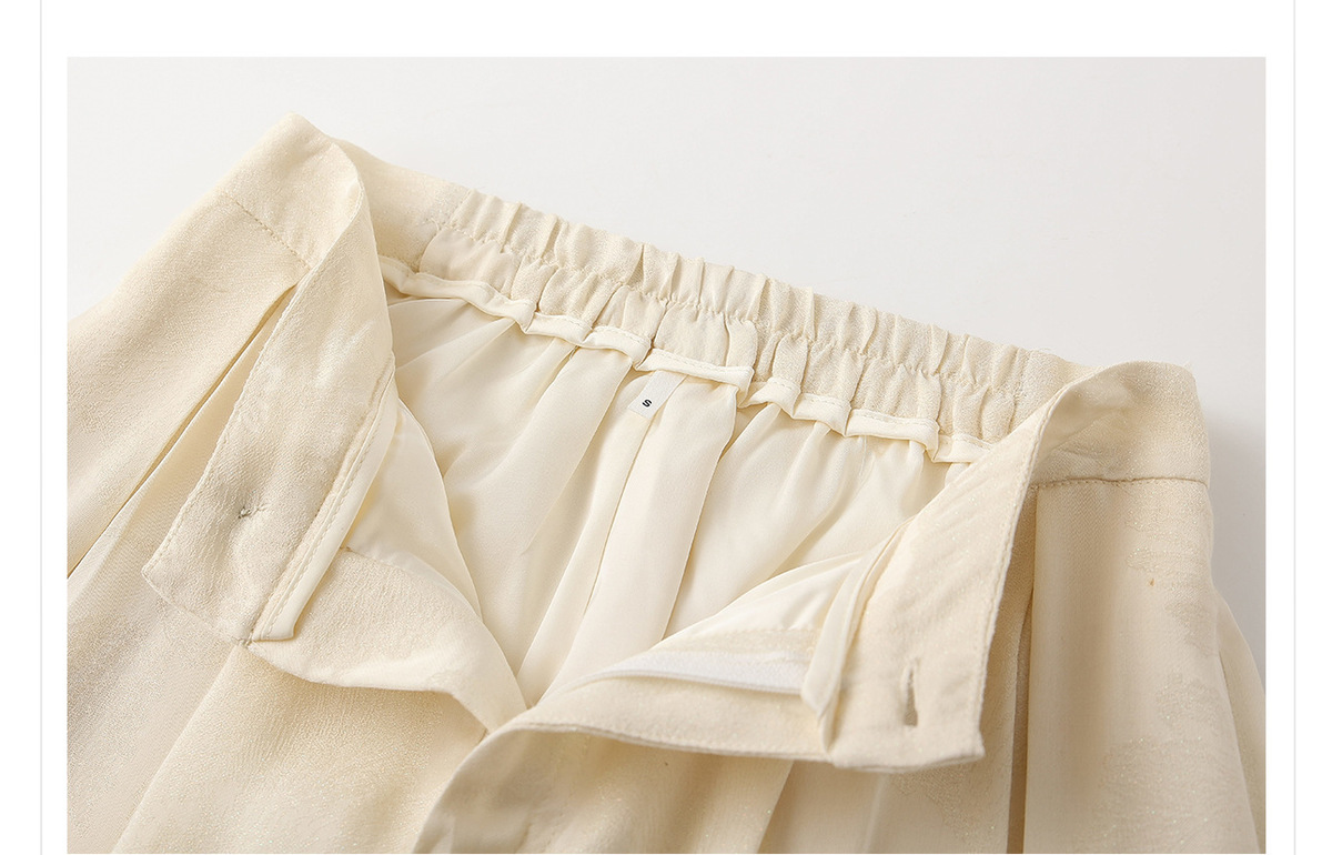 Quần dài ống rộng nữ họa tiết jacquard lụa tơ nhân tạo — Màu trắng nhạt, màu vàng