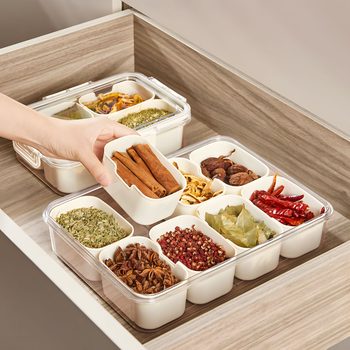 Amazon Spice Storage Box Plastic Kitchen Sealed Box Spice Storage Box Food Eight-Compartment Refrigerator Storage Box