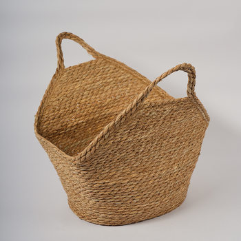 New Style Cattail Rope Woven Storage Basket Living Room Sundries Toy Snack Storage Basket Machine Nail with Handle Storage Basket