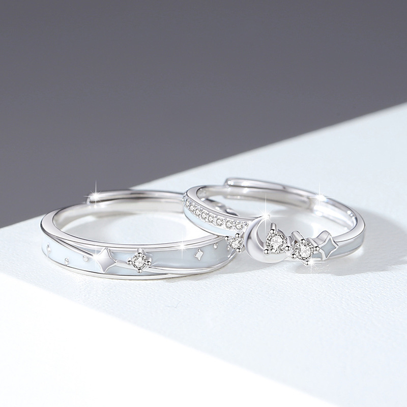 流星雨夜光情侣戒指男女一对小众设计星星月亮对戒生日礼物送女友