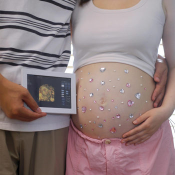 Pregnant Belly Stickers with Diamonds for Home Photo Props, Pearl Rhinestones, Colorfulful Heart Shapes, Pregnant Belly Photo Stickers