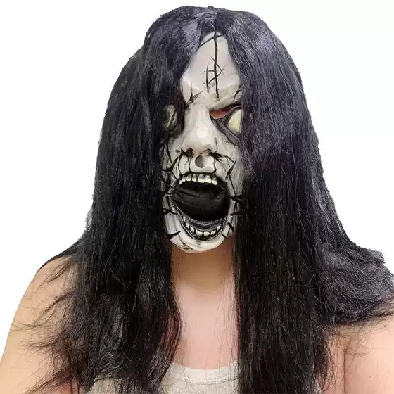 Halloween Haunted House Escape Room Npc Costume Horror Mask Male and Female Ghost Long Hair Black Hair Cracked Ghost Hood