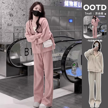 plus size Women's Clothing Autumn Winter Small Western-style Casual Design Two-piece Set Flesh Covering Slimming Sweater Sports suit Women's chubby girl