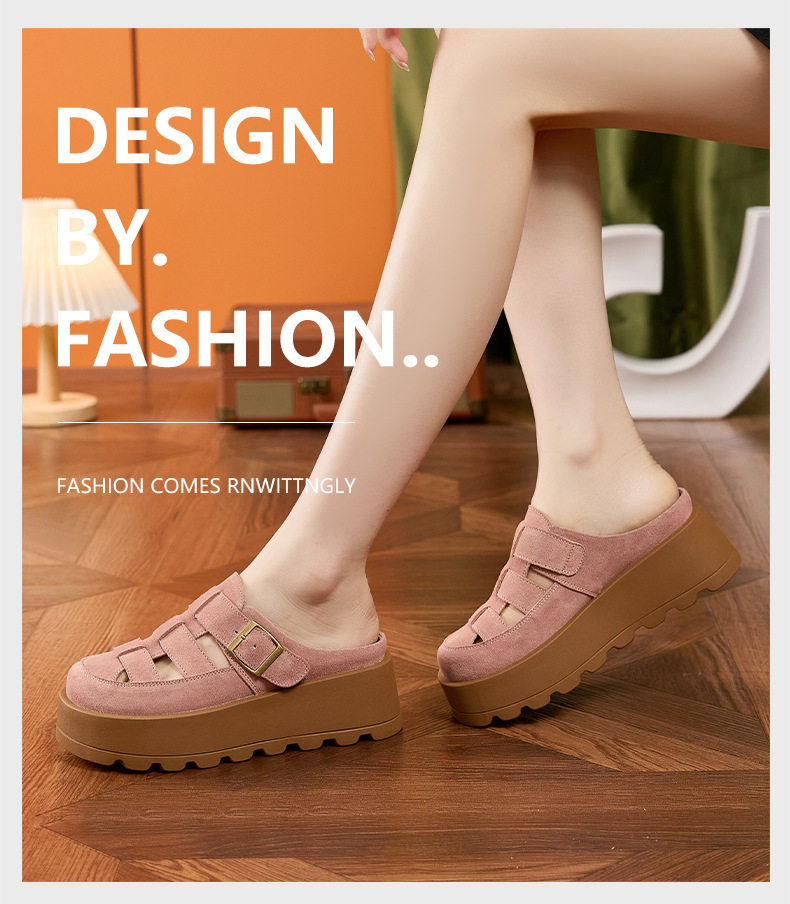 Dép sandal nữ da thật đế dày phong cách Roman Birkenstock — Hồng, Lạc đà, Mơ chi tiết 13