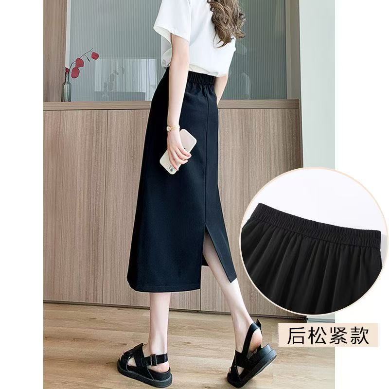 Black A Line Midi Skirt for Women High Waist Slim Fit Plus Size Elegant Style Perfect for Summer Occasions