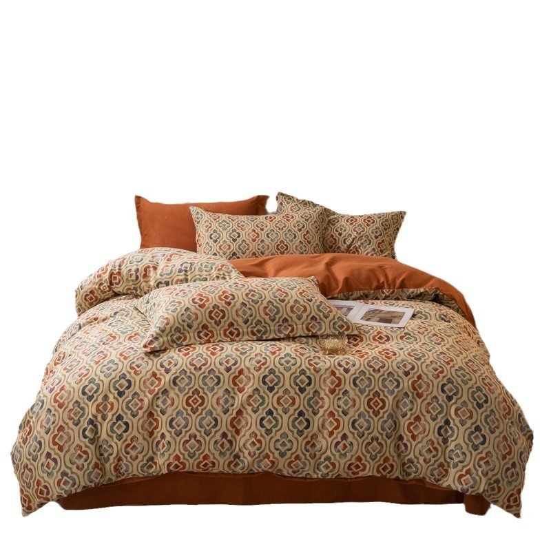 Cotton thickened brushed bed four-piece cotton bedding Nordic pure cotton quilt cover bed sheet winter three-piece set