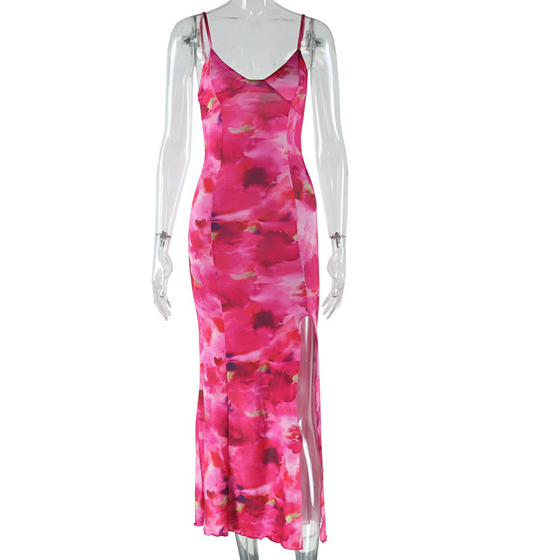 Sleeveless V Neck Floral Print Midi Dress Backless High Slit Elegant Style Perfect for Summer Events Wholesale