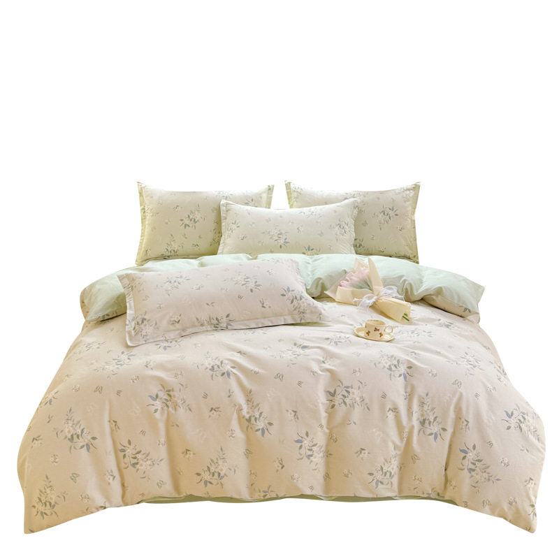 Ins Cotton Bed Four-piece Set Cotton Quilt Cover Sheet Small Fresh Printing Dormitory Three-piece Set Bed Cover 4