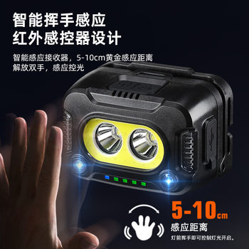 Cross-Border Strong Light Sensor Headlamp, Outdoor Rechargeable Head-Mounted Work Light, Wholesale Ultra-Bright Camping Emergency Light Searchlight