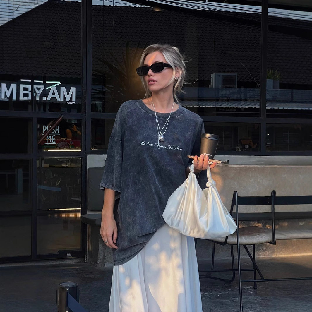 Loose Fit Korean Style Short Sleeve T Shirt for Women Vintage Wash Design Casual Summer Top Wholesale Available
