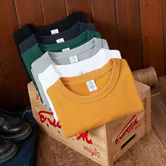 8-Color Heavyweight Japanese-Style Washed 300g American Retro Carbon Brushed Solid Color Pure Cotton Men's T-Shirt British Retro Short Sleeve