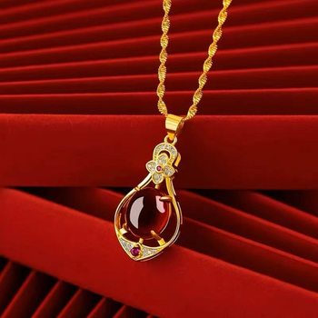 Vietnam Sand Gold Jewelry Four-leaf Clover Water Drop Red Rose Pendant Fashion Joker Live Supply Factory Outlet