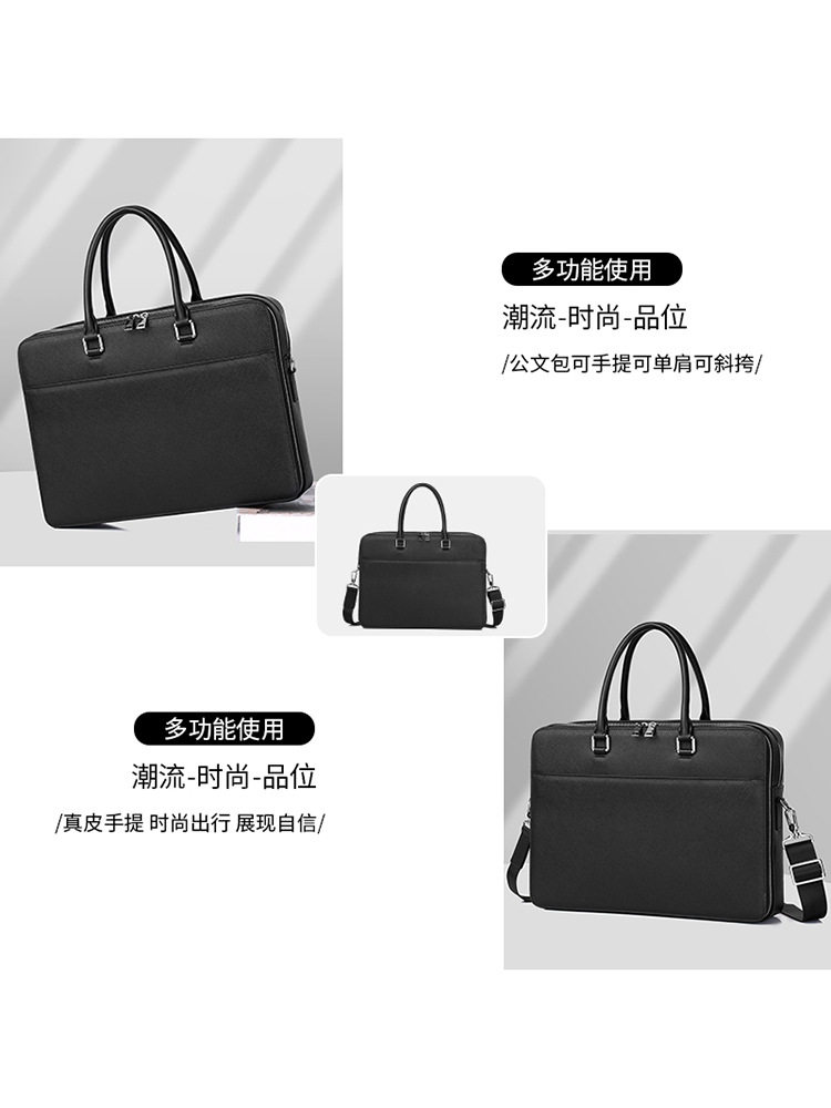 Light Luxury Business Style Genuine Leather Handbag, First-Layer Cowhide Laptop Bag, Simple and Stylish Briefcase for Men's Business