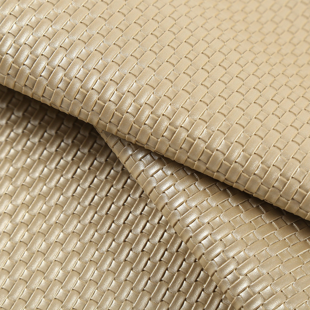 Pvc Embossed Woven Artificial Leather 1.0 Thick Handbag Shoe Material Straw Mat Pattern Brushed Bottom Small Woven Leather Fabric Wear-Resistant
