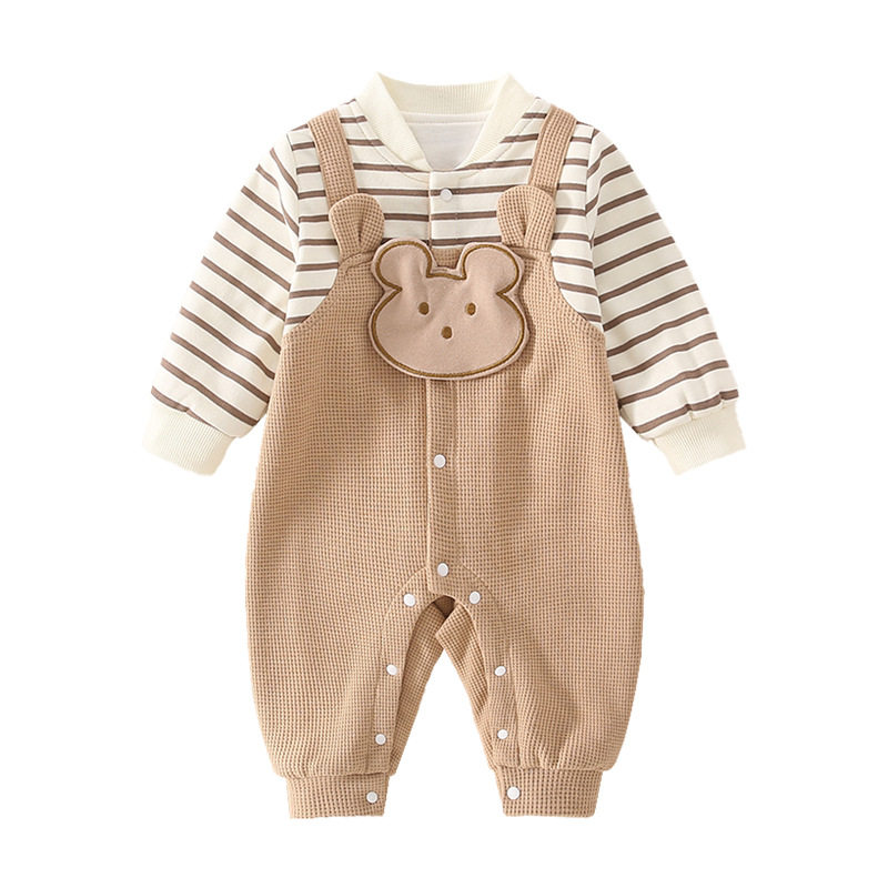 Newborn Clothes Autumn Long Sleeve 0-6 Months Baby Jumpsuit Spring and Autumn Pure Cotton Striped 100 Days Baby Hare Clothes