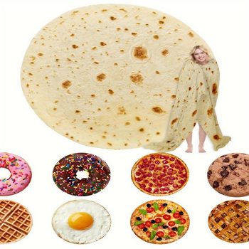 Cross-Border Flannel Burrito Blanket Thickened Nap Blanket Round Personalized Pizza Print Sofa Blanket Foreign Trade