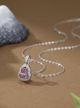 s925纯银首饰新款天然紫水晶紫色透葫芦项链女时尚轻奢福禄锁骨链