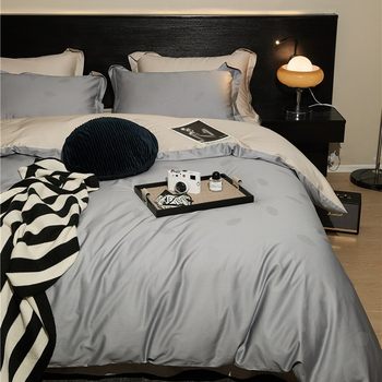 Early Spring New High-end Sense 100 Long-staple Cotton Jacquard Four-piece Double Light Luxury Solid Color Bedding Kit 1.8