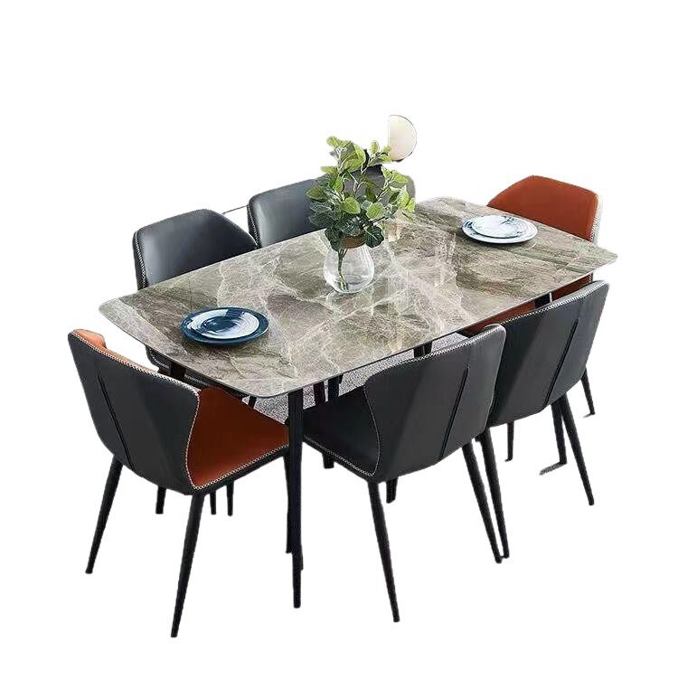 亮光岩板餐桌餐椅组合小户型现代简约餐桌轻奢北欧风意式岩板餐桌