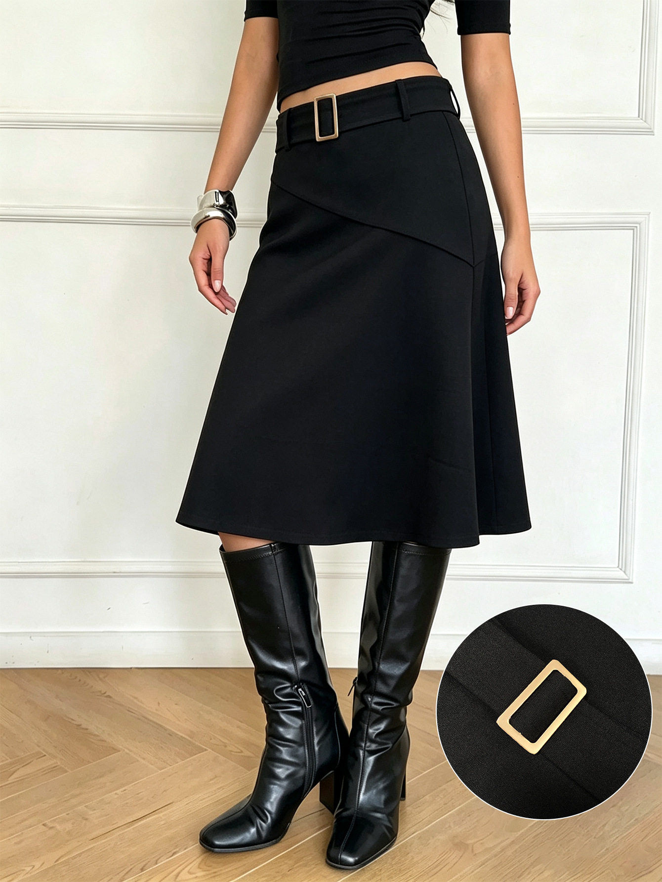 A Line Midi Skirt Belted Asymmetrical Hem Slim Fit Versatile Style Perfect for Casual or Formal Occasions