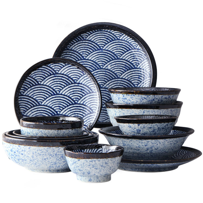 Japanese imported green Haibo ceramic bowl tableware fruit dish plate small Bowl household Japanese salad noodle bowl soup bowl rice bowl