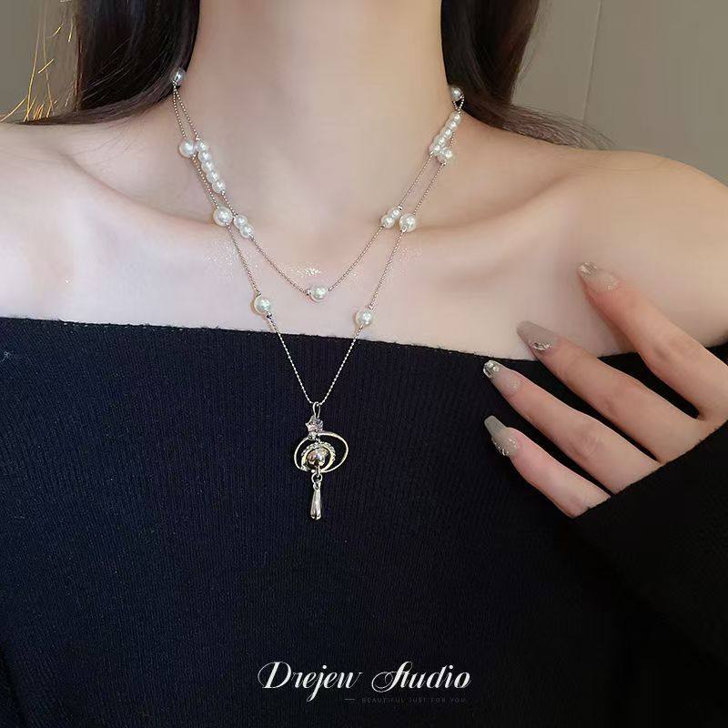 French Style Light Luxury Niche Design Pearl Necklace Summer Unfading Split Stacked Elegant Personalized Clavicle Chain