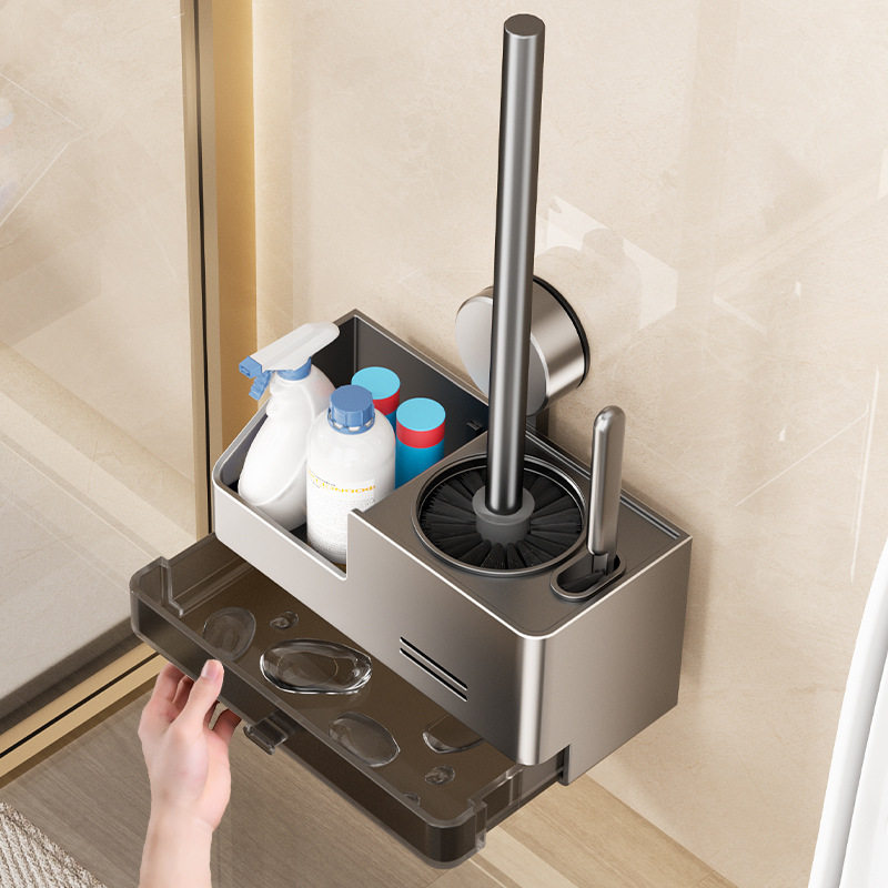 Powerful Suction Cup Toilet Brush Storage Rack with Base suit Household Wall-mounted Toilet Brush Without Dead Angle