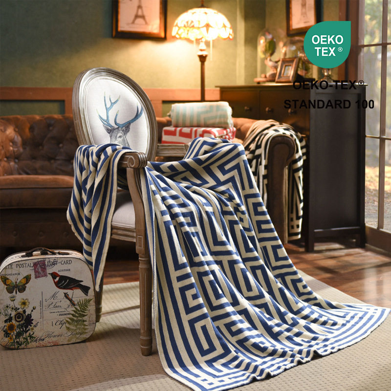 New Gift Blanket Jacquard Blanket Cotton Geometry Knitted Blanket Lunch Break Double-sided Air-conditioning Blanket