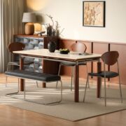 Luxurious Mid-Century Style Bauhaus Travertine Dining Table Solid Wood Dining Table Slate Home Furniture Round Dining Table and 