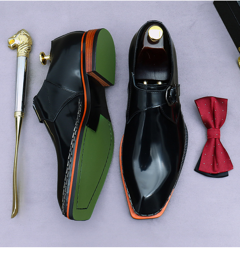 Giày tây nam da bò thật khóa cài monk strap mặt bóng kiểu Anh — Màu đen, Màu nâu