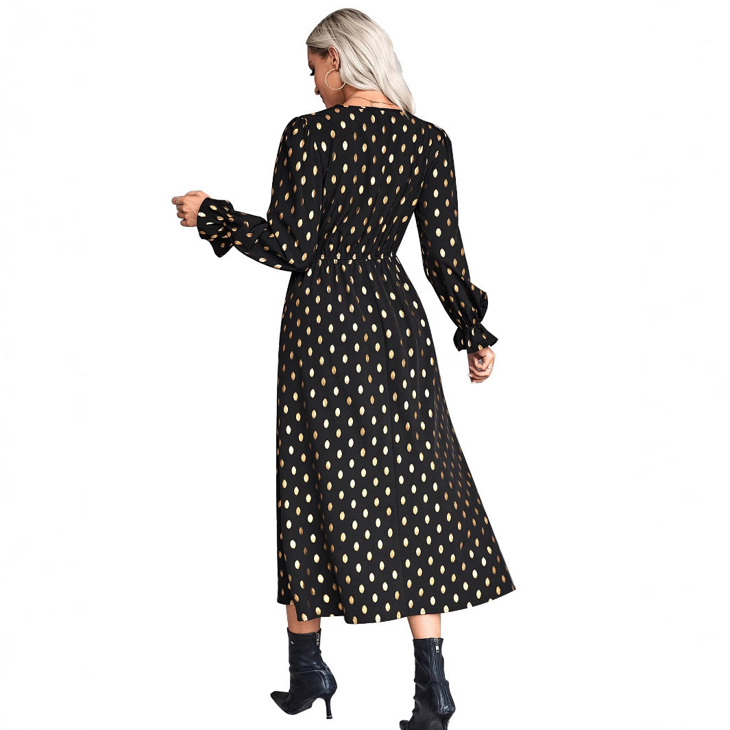 V Neck Polka Dot Dress Elegant Style Trendy Design Suitable for Casual or Party Wear Wholesale Available