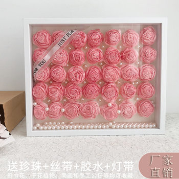 A generation of paper towel roses a3 dried flower photo frame diy wall-hanging wooden photo frame three-dimensional table hollow photo frame