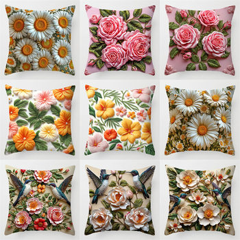 TEMU Cross-border New Pillow Case 3D Three-dimensional Imitation Embroidery Flower Pillow Case Sofa Cushion Cover Digital Printing