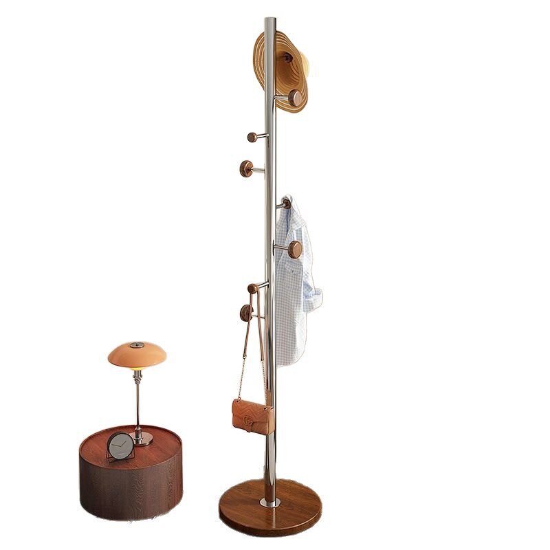 Solid Wood Hanging Bag Rack Stainless Steel Modern Floor-Standing Household Vertical Bedroom Coat Rack Living Room Clothes Hanging Rack