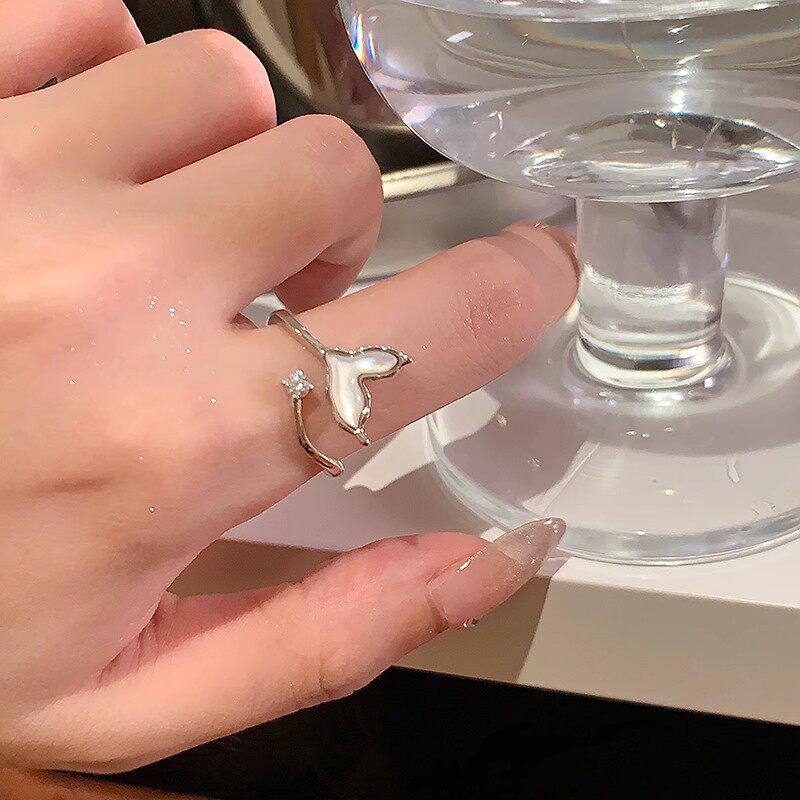 韩系精致锆石素圈戒指女开口可调节食指戒轻奢小众个性设计感指环
