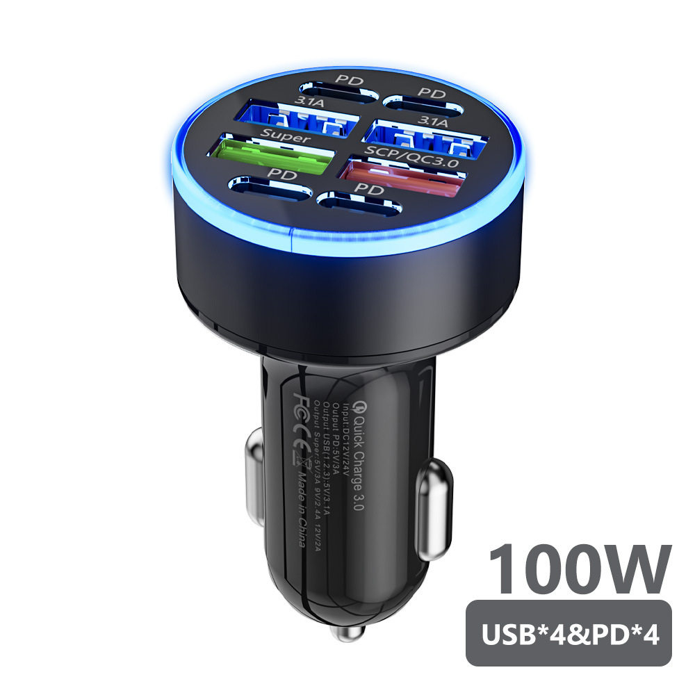 Multi-port with digital display support super fast charging 6/8 port with voltage vehicle-mounted one-to-six/8-car fast charging cross-border