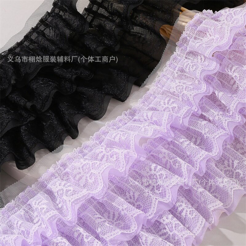 In-Stock Three-Layer Chiffon Lace Trim Handmade DIY Curtain Lolita Skirt Hem Discount Pleated Lace Trim Accessories