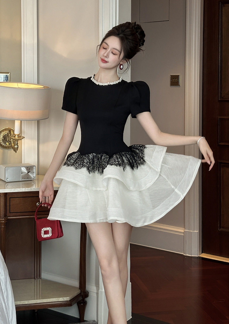 Đầm maxi nữ thắt eo tay phồng phong cách Pháp mùa hè — [Màu đen] chi tiết 6